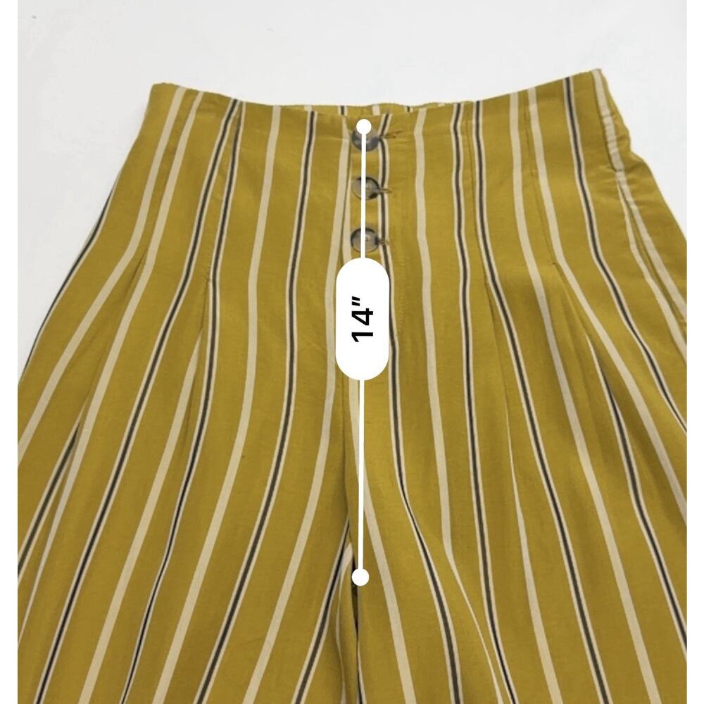 Zara TRF Striped Wide Leg Pants Mustard Yellow Stripe Button Front Women’s Small - Picture 7 of 13